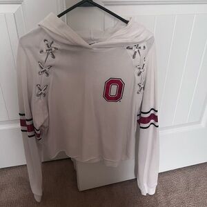 PINK Victoria's Secret White and Red Lace-Up Ohio state Sweatshirt